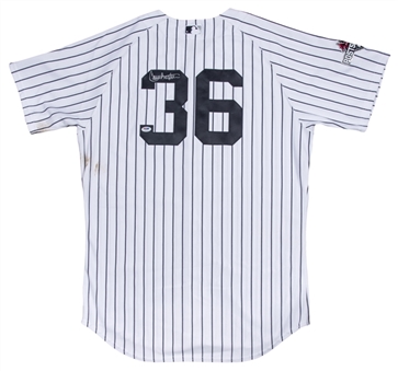 2015 Carlos Beltran Game Used & Signed New York Yankees Home Jersey Used on 10/6/2015 - With Yogi Berra #8 & 2015 Postseason Patches (MLB Authenticated, Yankees-Steiner, PSA/DNA)